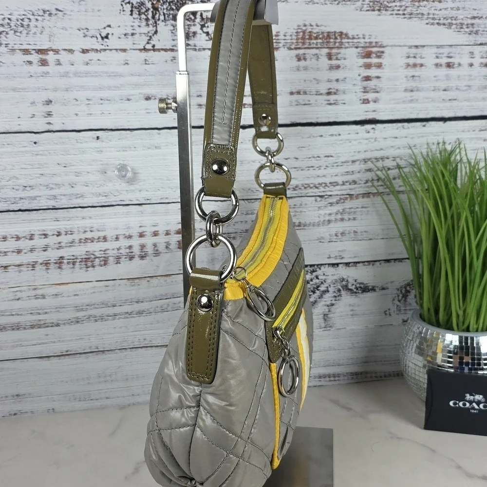 COACH #15871 VINTAGE HAND BAG GRAY‎ YELLOW RARE PURSE GUC - Picture 8 of 14